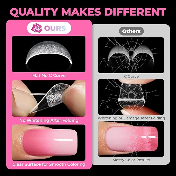 UNA GELLA Nail Tips Medium Square 510Pcs 15 Sizes - No File Needed Pre-Buffed Square Soft Gel Fake Nail Tips Clear Full Cover False Nails Soak Off Acrylic Nail Extensions for DIY Nail Art Salon