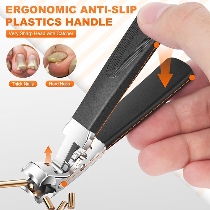 Nail Clipper Set for Thick Nails, 5 Pcs Professional Toenail Clippers for Seniors, Ultra Sharp Wide Jaw Opening Fingernail Cutters, Stainless Steel Manicure Pedicure Kit with Portable Leather Case