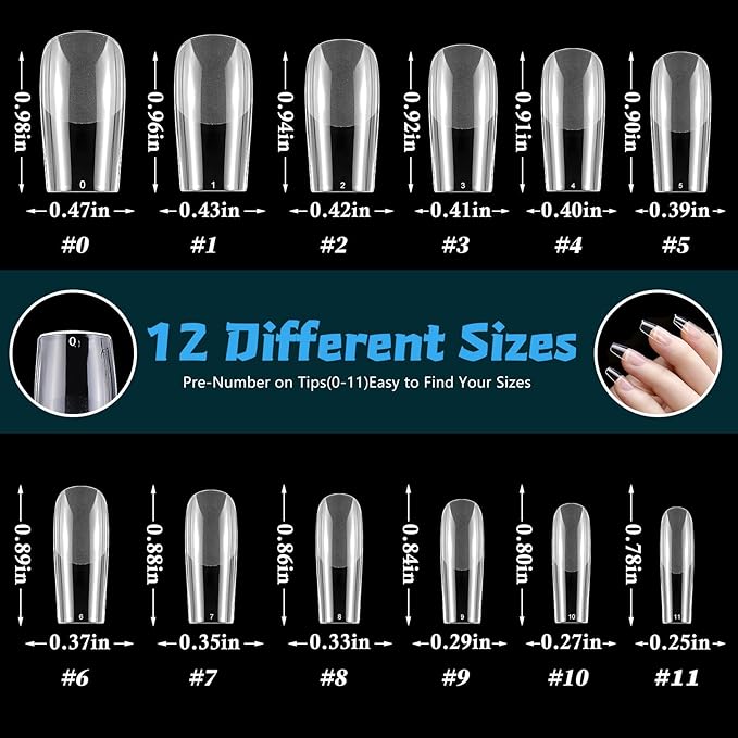 LoveOurHome 600pc Medium Square Fake Nail Tips, Clear Press on Nails Square Acrylic Nail Full Cover False Fake Nails Medium Soft Gel Nail Tips Artificial Fingernails for Gel Nail Extension