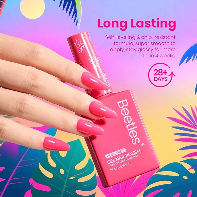 Beetles Gel Nail Polish Set – 6 PCS HEMA-Free Neon Bright Gel Nail Kit, Highly Pigmented Soak Off UV LED Long-Lasting Tropical Mood Color Valentines Gift Set for Women DIY Manicure Home Salon