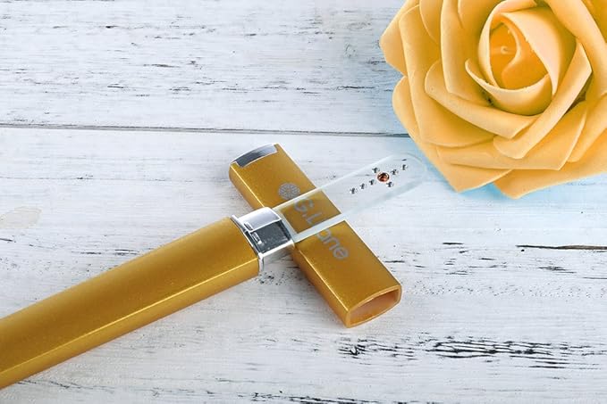 Glass Manicure File with Austria Crystals Shape and Smooth Nail File Tool with Case Best for Gentle & Safe Nail Care Kit for Beautiful Fingernails (Gold Cross)