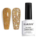 RARJSM Champagne Gold Reflective Glitter Gel Nail Polish Holographic Rainbow Iridescent Sparkle Flash Diamond Shimmer LED UV Soak Off Gelpolish Nail Art Manicure Salon DIY at Home 1pcs 7.5ml