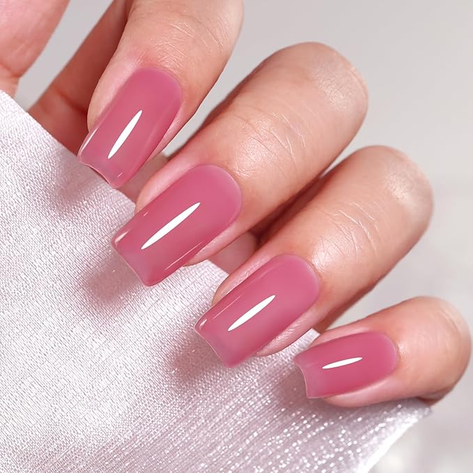 Jelly Gel Polish, Rose Pink Jelly Nail Gel Polish Translucent Spring Summer Sheer Soak off UV LED for Nail Art DIY Manicure 0.5 Fl Oz