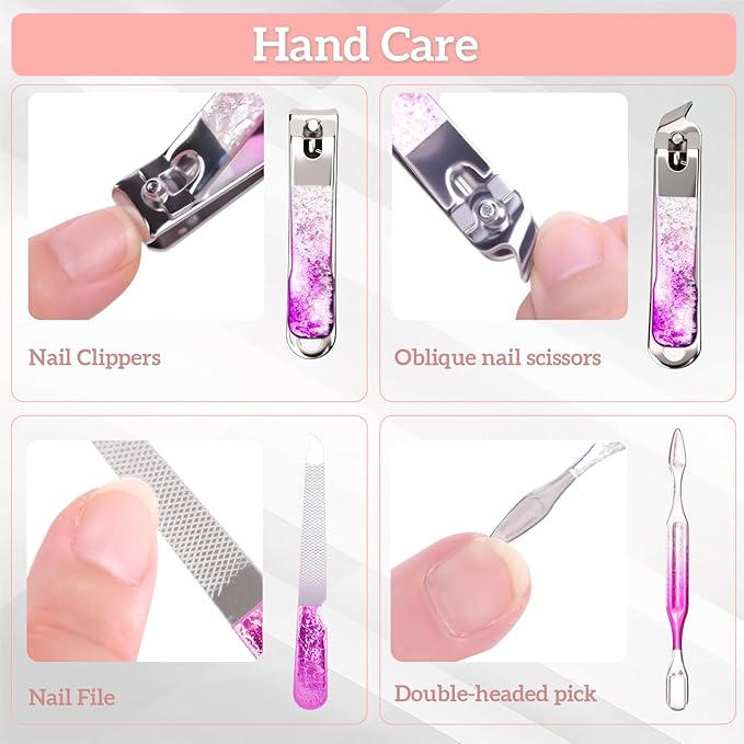 Nail Clippers Set 7 in 1 Stainless Steel, Professional Manicure Pedicure Kit Scissors Set with Luxurious Travel Case- Portable Travel Nail Grooming Kit Gift for Women