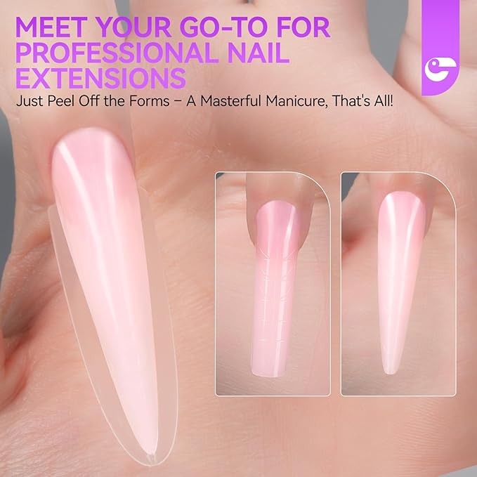 Gelike EC Nail Forms for Builder Gel: Reusable Almond Sandwich Dual Forms for Acrylic & Polygel - 240Pcs 15 Sizes, Nail mold for Flat & Arched Nails - Creates Short to Long Styles