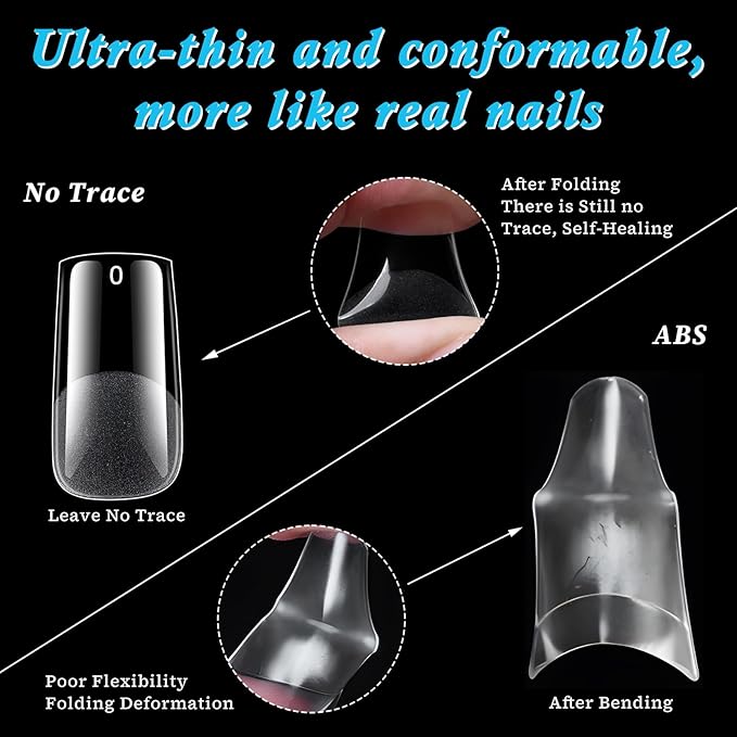 510pc Medium Square Nail Tips, Soft Gel Nail Tip Square Medium Fake Nails Artificial Fingernail, 15 Sizes Full Cover Clear Press on Nail Acrylic Nails Tips for Nail Extensions, Press on Nails Making