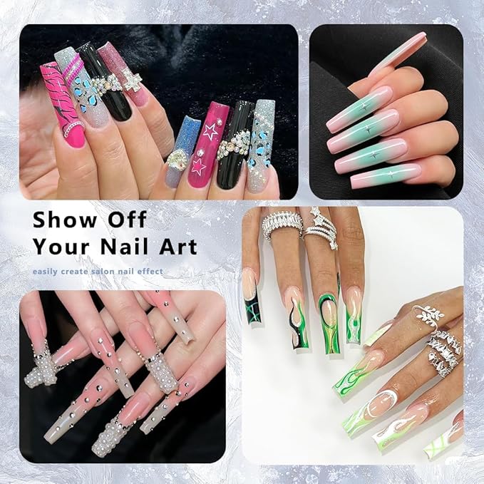 ELLEWIN 480PCS No C Curve Clear Nail Tips, 2XL Long Half Cover Straight and Coffin Nails for Acrylic Nails Kit, 12 Sizes Soft Square Gel Fake Nails Extension for Salons and Home DIY Gifts