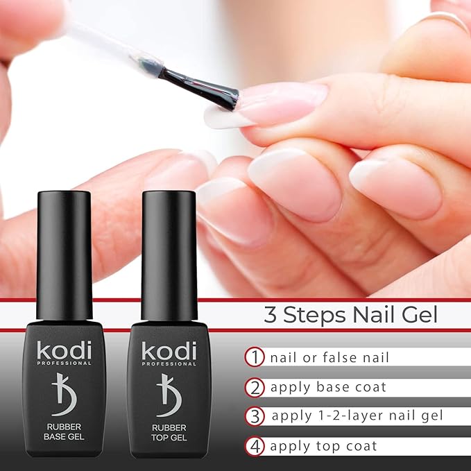 Professional Rubber Top & Base Gel Set By Kodi | 8ml 0.27 oz| Soak Off, Polish Fingernails Coat Kit | For Long Lasting Nails Layer | Easy To Use, Non-Toxic & Scentless | Cure Under LED Or UV Lamp