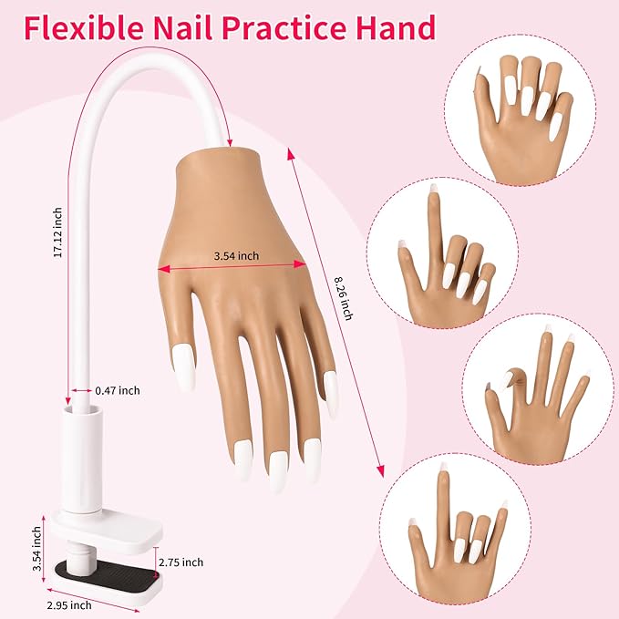 Practice Hand for Acrylic Nails - Nail Tips Won't Fall off Again- Flexible Fake Nail Mannequin Hand Practice for Training