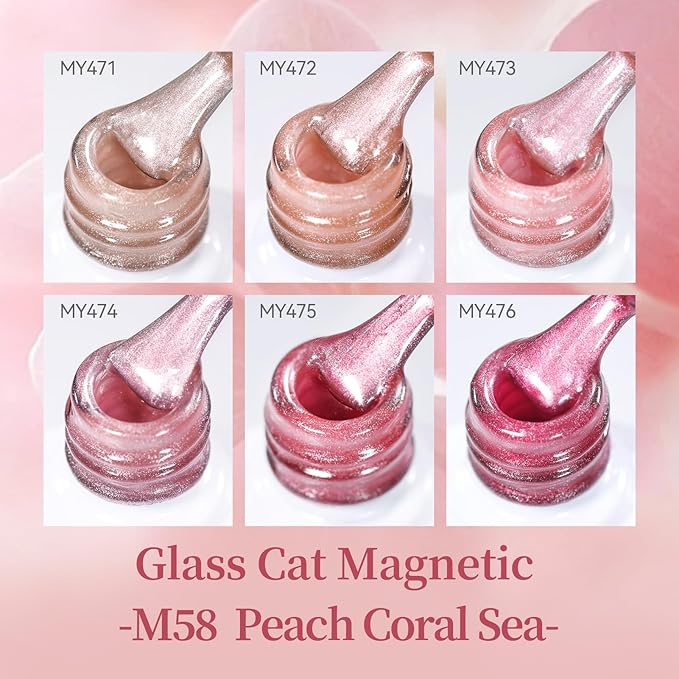 Born Pretty Pink Cat Magnetic Eye Gel Nail Polish Jelly Nude Soft Rose Pink Crystal Glass Magnetic Shimmer Glitter Nail Polish Salon Gel Manicure and Nail Art DIY at Home 7ML 6PCS