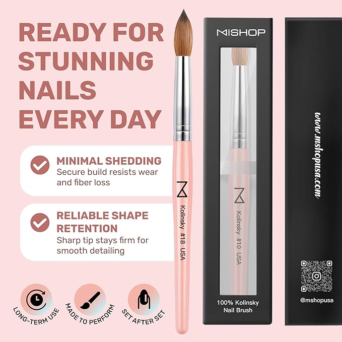 M – Majesti Pink 100% Kolinsky Acrylic Nail Brush | Professional Acrylic Sculpting & Application Brush | Handcrafted Premium Nail Art Tool for Nail Technicians (#12)
