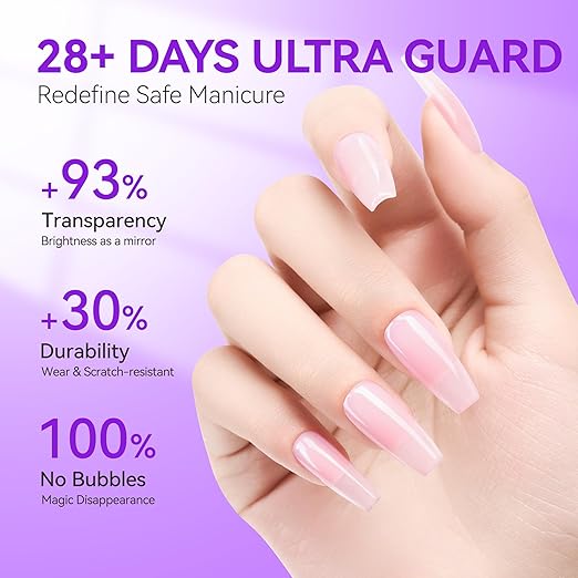 Gelike EC UV 6 in 1 Gel Nail Glue and Top Coat Kit No Wipe for Press-On Nails Gel-X Extensions Builder Gel Blooming No Pop-Off Low Odor Hema-Free Acrylic False Tips DIY at Home & Salon Art