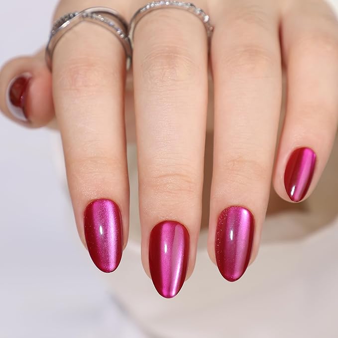 Gel Press On Nails Short - Almond Press On Nails, Short Fake Nails with Nail Glue, Artificial Nails 16 Sizes - 32Pcs Reusable Soft Gel False Nails Tips Kit，Glue On Nails Short（Purple Red）