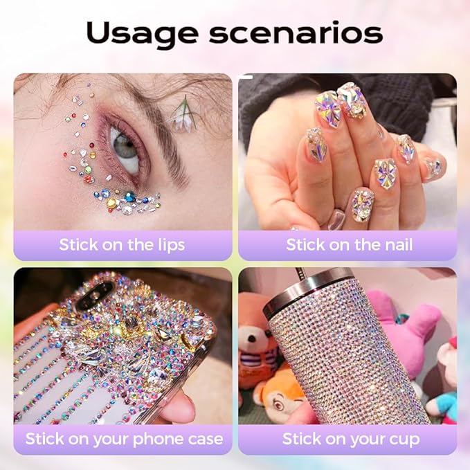 Colorful DIY Resin Rhinestone Kit, Multicolor Flatback Jelly Gems for Bedazzling, Diamond Art, Nail Art & Crafts, Includes Jewelry Glue and DIY Decorating Tools (1 Set+50ML Glue)