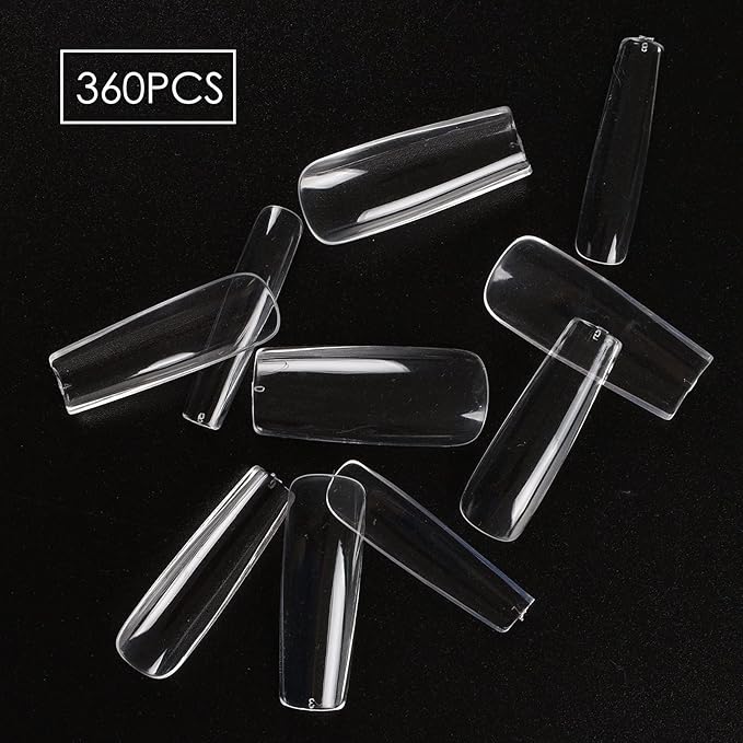 Square Nail Tips Full Cover, Long Clear Professional Acrylic Tips, Long Lasting Utra-hard False Nails Press on Nails for Nail Extension Manicurists, 360Pcs
