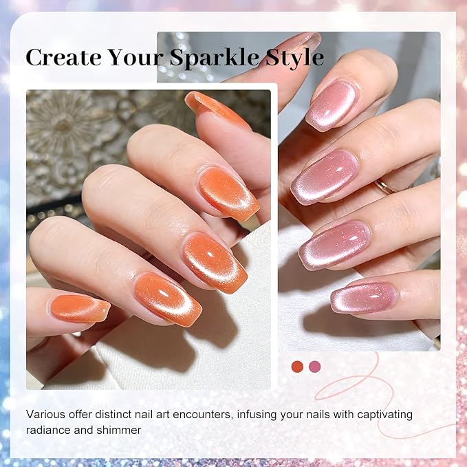 JODSONE Cat Eye Gel Nail Polish Set 10 Colors Red Purple Silver with Magnetic Base Coat Top Coat Magnetic Effect Sparkle Stunning Soak Off U V Manicure Gifts