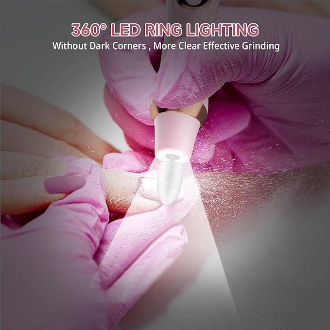 Cordless Nail Drill, Electric Nail File with 360° LED Light & LCD Display, Low Noise Electric Pedicure Tools for feet, Hand Foot Care Nail Drills for Thick Nail Toenail Cuticle Women Baby Pet