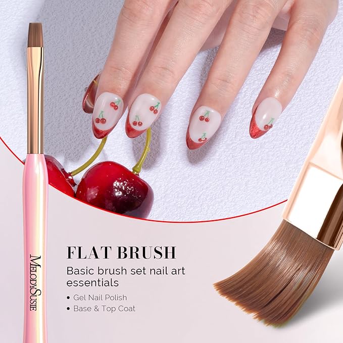 MelodySusie 3Pcs Nail Art Clean Up Brushes,Flat/Oval/Angled Gel Nail Brushes,For Nail Art Design Painting DIY and Cleaning Polish Mistake on the Cuticles Or Gel Application