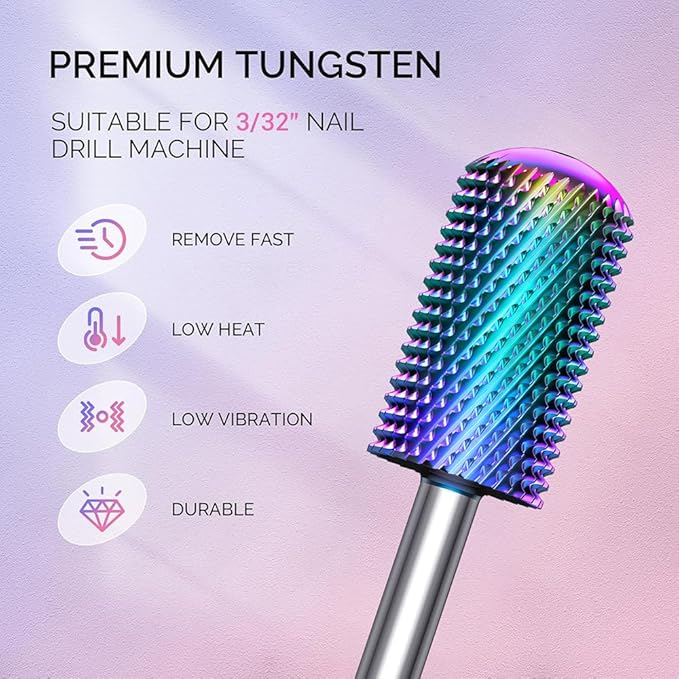 7Pcs Nail Drill Bits Set for Acrylic Nails - Tungsten Carbide & Diamond Cuticle Bits with Safety Round Top, 3/32" Professional Nail Tech Kit for Gel Removal, Beginner Friendly Manicure Pedicure Tools