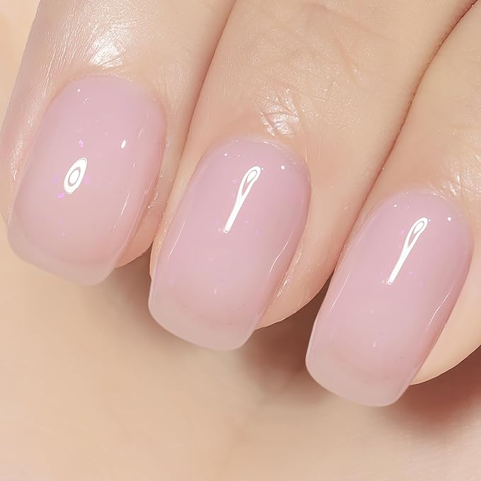 YTD Likomey Gel Nail Polish,Nude 15ml Light Pastel Pink Glitter Translucent Neutral Jelly Sheer Shimmer Salon Home DIY Nails Art Manicure UV Varnish,LS322