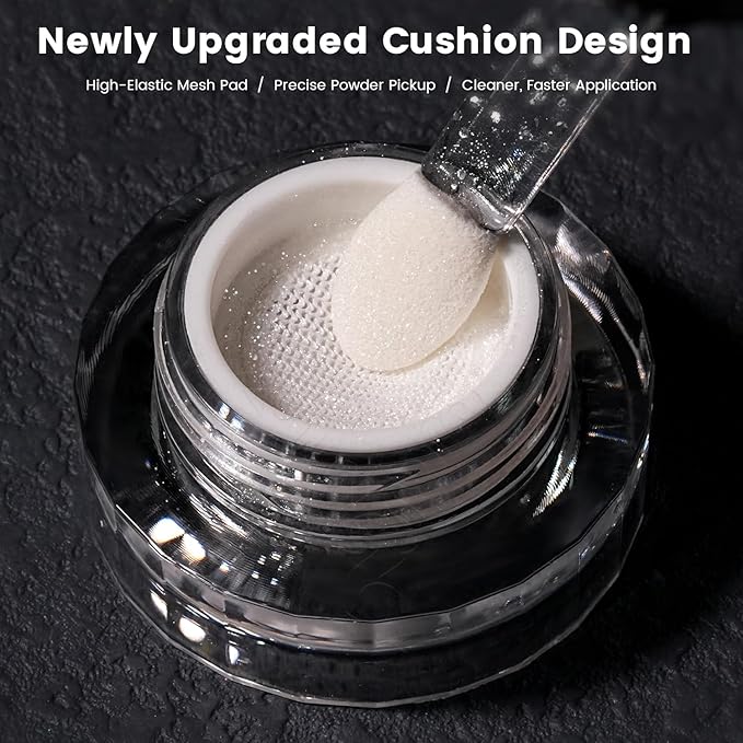 YOKEFELLOW GleamTap Cushion Magic White Chrome Nail Powder,Glazed Donut,Pearlescent Nail Chrome Powder,Nail Art Decoration for Home DIY Salon Manicure (GT211 Magic White ）