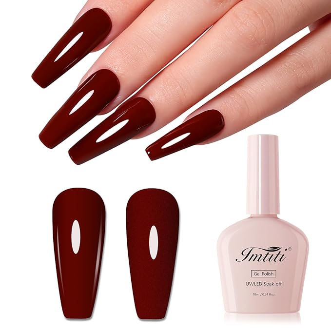 Imtiti 10ml Burgundy Red Gel Nail Polish Long Lasting Soak Off UV Led Fall Gel Polish Salon DIY at Home Gift for Women 1Pcs