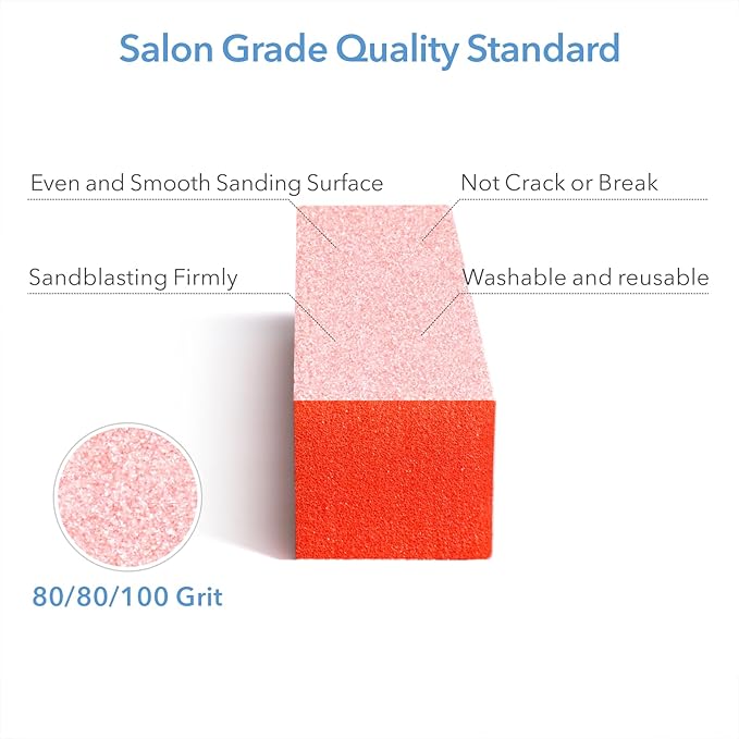 Nail Buffer Block, Coarse Grit 80/80/100, 3.5" Long, 3 Way Buff for Acrylic Nail Gel Polish Nail, Pedicure, Manicure 10 Count, Orange