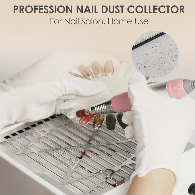 CoFashion Nail Dust Collector for Nails Dust Remove, Nail Acrylic Dust Collector Powerful Nail Duster Collector, One-Button Control Nail Duster Collector Filter White Manicure Vacuum with a Brush