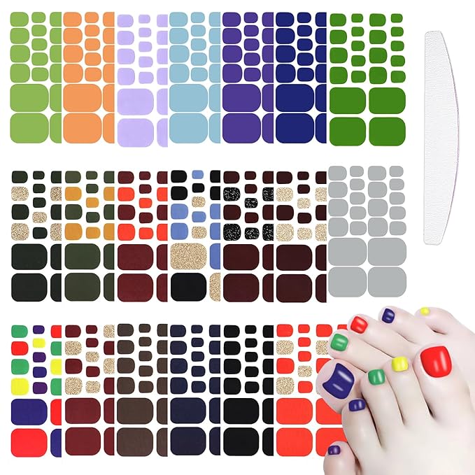 WOKOTO 20 Sheets 440 Pieces Gel Nail Polish Stickers For Toe Nails Art Gel Wraps For Women, Toe Nail Polish Strips Solid Nail Stcikers Full Nail Wraps Toenails Stickers Stick On Nails Polish Wraps