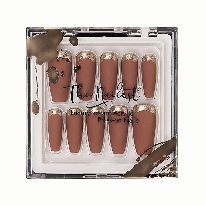 The Nailest - Instant Luxury Acrylic Press-on Nails-Medium Coffin- Golden Edge