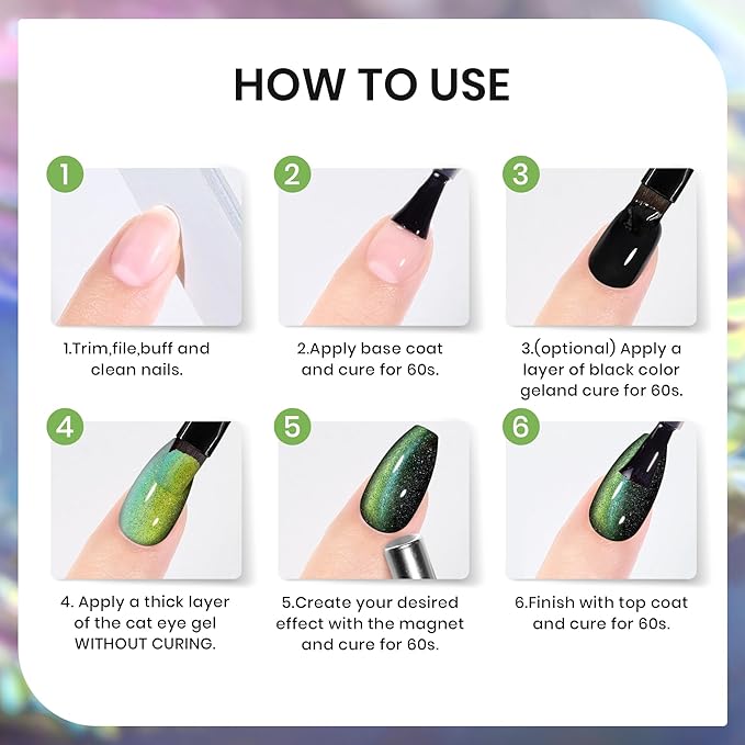 ABAC Solid Gel Cat Eye Polish Set,24 Colors Magnetic Nail Gel Winter Shades with Glitter,No-Drip Cat Eye Gel Polish Kit for Stunning Magnetic Effect