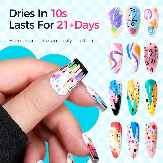 12 Colors Nail Art Pens Set, 3D Nail Polish Pens 0.7mm, Quick-Drying&Waterproof Acrylic Paint Markers, Dotting Liner for DIY Nail Design, Home & Salon Manicure Tools, Ideal for Christmas, Halloween