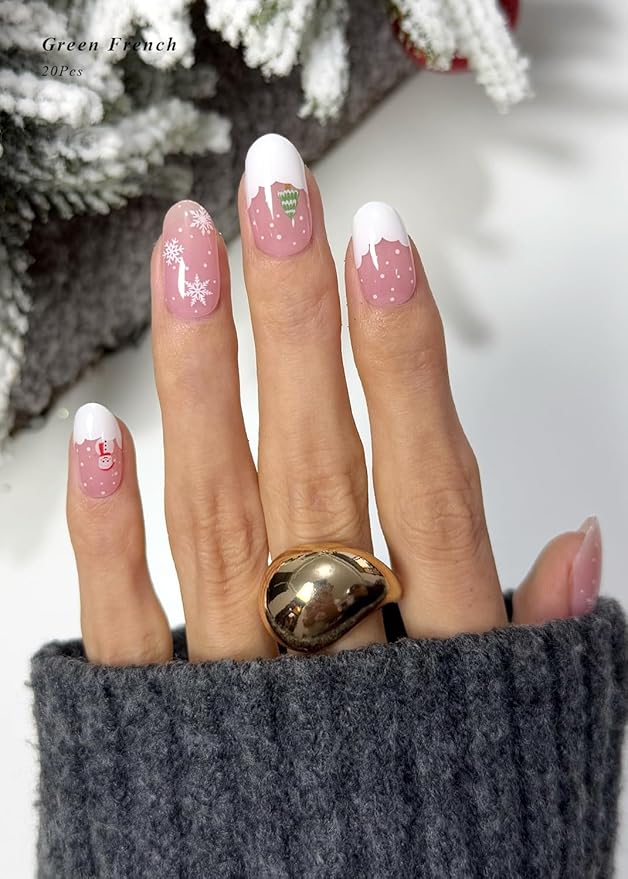 Semi Cured Gel Nail Strips (Christmas Snowman), White Snowflake, 20 Pcs Gel Nail Wraps, Stickers, Salon Quality, Works with Any UV Lamps
