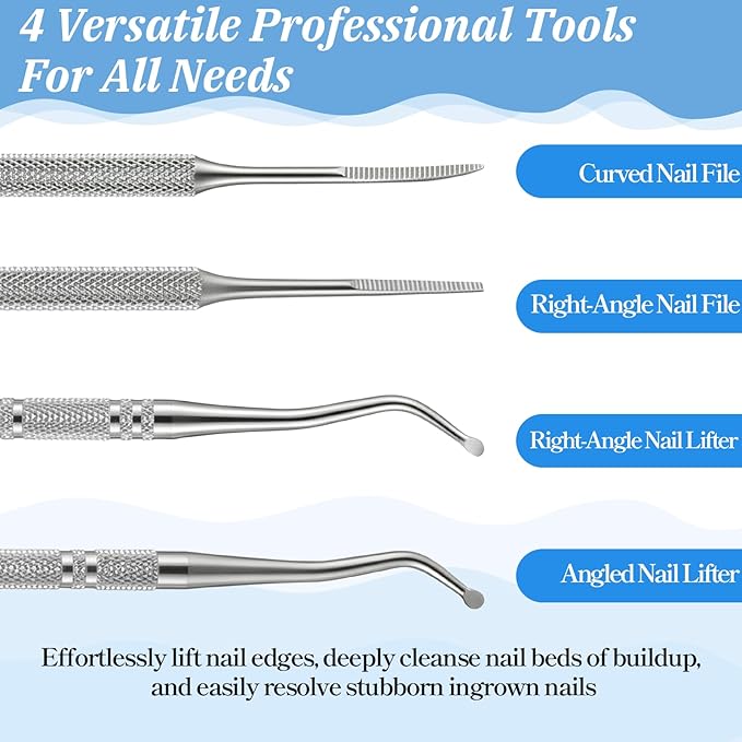 3 PCS Ingrown Toenail Removal Kit, Stainless Steel Pedicure Tools for Feet, Double Head Ingrown Toenail Cleaner Corrector Tool for Nail Cleaner Remove Dirt