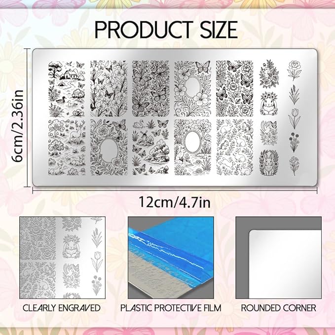 UNICRAFTALE 3Pcs Nail Stamping Plates Nail Stamper Kit with Seal Stamp and Scraper Vintage Garden Flower Dogs Image Stamp Plate Nails Art Tool for DIY Print Manicure Salon Design Gift