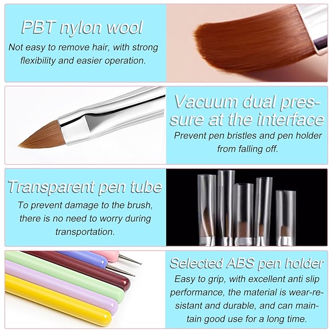 6PCS Nail Art Brushes Set, Nail Brushes for Nail Polish Nail Design Brush Gel Nail Brush for Nail Extension Nail Art Liner Brush Nail Dotting Pen Tool (N6 MKL)