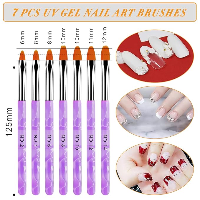 AROIC 28 Pcs Acrylic Nail Brush Set Including 7 Pcs UV Gel Nail Art Brushes, 6 Pcs 3D Nail Extension Brush, 5Pcs Double Ended Dotting Nail Pen For Nail Art DIY With White Box, colorful