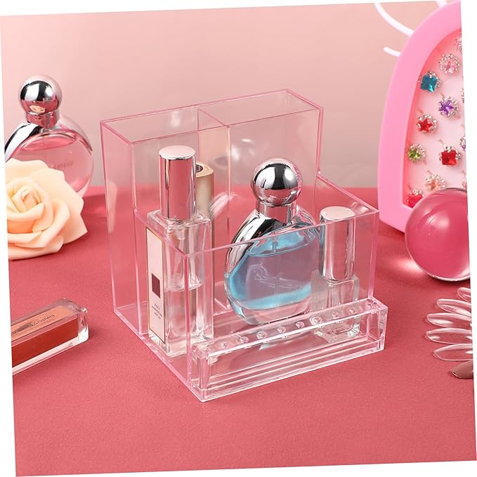 FRCOLOR Nail Drill Holder 10 Holes Mini Nail Drill Machine Bits Storage Box Transparent Acrylic Desk Organizer Stand Pink