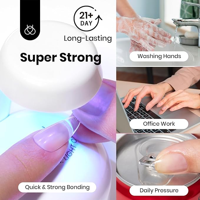 Beetles 2Pcs 15ml HEMA-Free Nail Glue Gel for Acrylic Nail Tips & Clear Press On Nails, TPO Free Super Strong U V Nail Glue for Nail Extensions, Skin-Friendly, DIY Long Lasting Nail Gel Kit