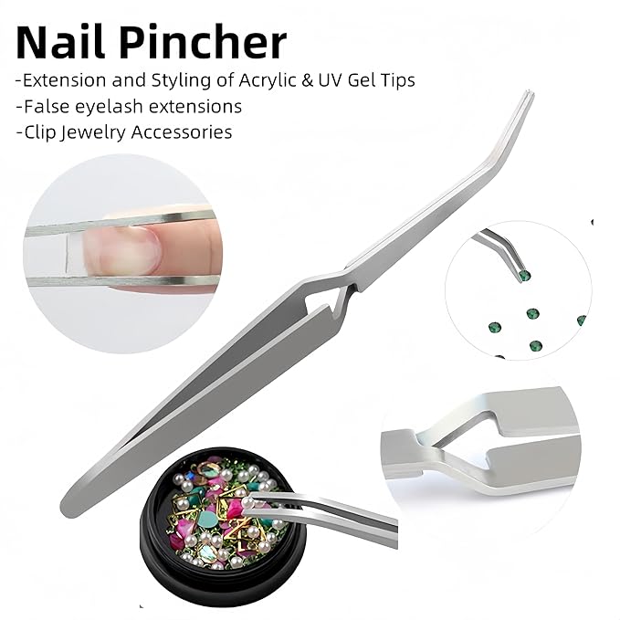 3D Nail Art Charms Kit with 6 Boxes Nail Gems Rhinestones,1 Nail Sculpting Clip,1 Dual-Ended 2-in-1 Brush&Picker Tool–DIY Manicure Set for Wedding,Party,Holiday,Home Salon&Professional Use (SET-A)