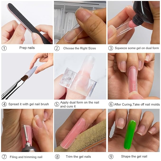 120Pcs Matte Dual Nail Forms,Long Almond Extension Poly Nail Gel Nail Forms Full Cover Nail Molds 12 Sizes for Solid Nail Gel Glue Nail Art Design Salon&DIY