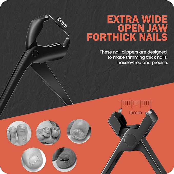BEZOX Toe Nail Clipper for Thick Nails for Seniors, Nails Clipper Set for Comfort Nail Trimming, Precision Fingernail Clippers - Black