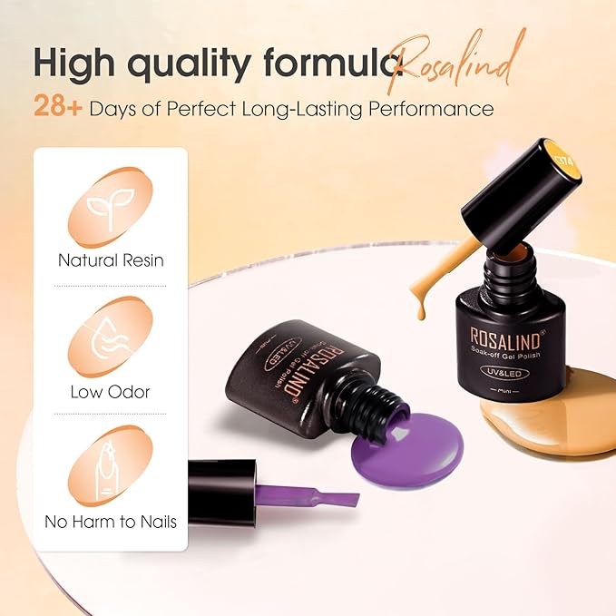 ROSALIND Fall Gel Nail Polish Set - 26 Colors Yellow Orange Burgundy Red Brown Black Green Gel Polish Set with Glossy Matte Glitter Gel Top Base Coat Soak Off Gift for Women