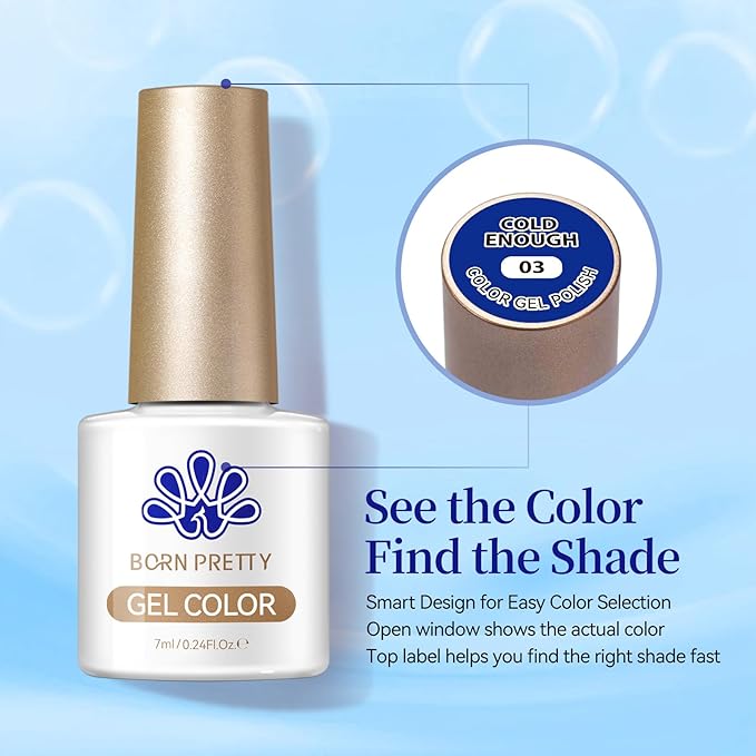 BORN PRETTY Blue Gel Nail Polish Set 6 Colors From Light Sky to Royal Navy Dark Blue Glitter Shimmer White Pearl Gel Polish Kit for Salon Manicure and Nail Art DIY at Home