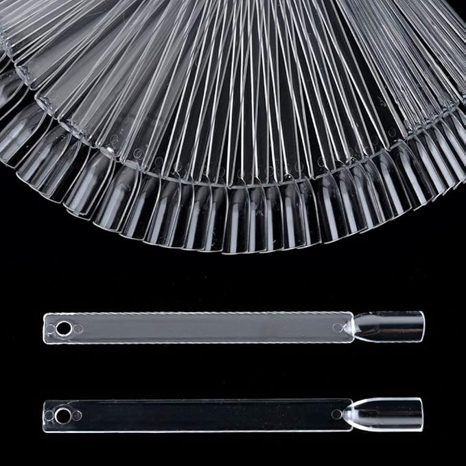 200 Pcs False Nail Sticks with Display Board - Fan-shaped, Transparent, Black, Natural, Milky Color Options - Includes Square Nails