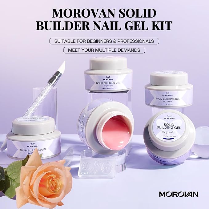 Morovan Solid Builder Gel Kit: 5 Color Series Builder Gel for Nails 3D Sculpting Carving Nail Art Non-Sticky Hard Gels for Nail Extension Manicure DIY at Home and Salon