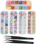 Xiaoyu 5 Boxes Nail Art Rhinestones Kit Nail Rhinestones Multicolor Nail Studs Horse Eye Rhinestones for Nail Art Decorations Supplies with 2PCS Tweezers, B