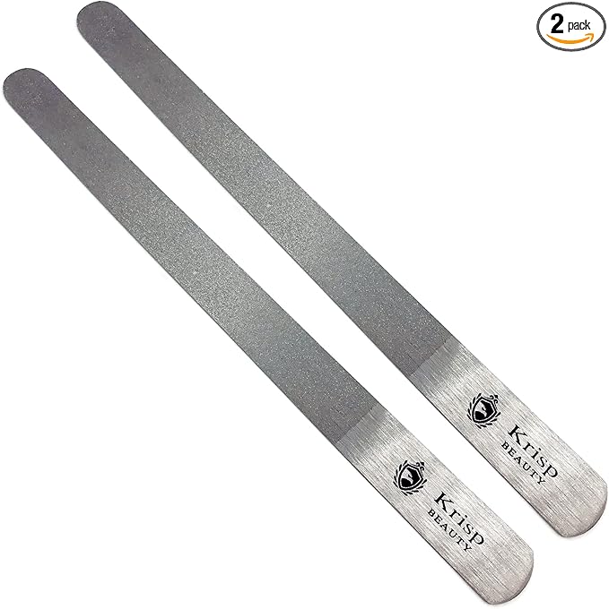 Stainless Steel Diamond Deb Nail File Manicure Pedicure Metal 7" inch, Toenail Fingernail Files for Women Double Sided Dust Coating Suitable for Natural or Acrylic Nails (Pack of 2) by Krisp Beauty