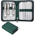 FAMILIFE Manicure Kit for Women, 9 Pcs Compact Carbon Steel Nail Grooming Kit with Case, Portable Green Travel Manicure Set for Home (Green)