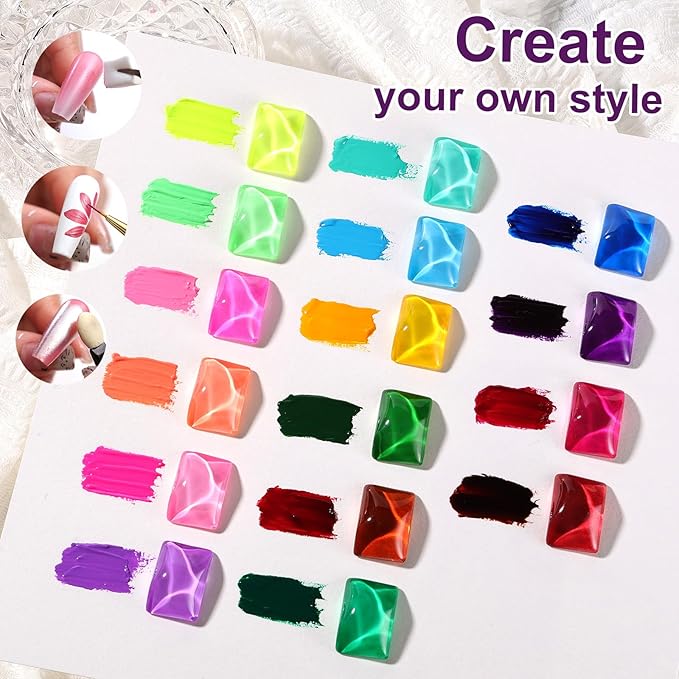 Gradient Gel Nail Set,16 Bright Neon Color for Ombre Fluorescent Jelly Nail Polish Platte Kit with 14* Nail Art Tools,Pat Painting Gel French Nail Manicure No-wipe DIY Art Home Salon